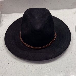 Anthropologie Black Straw Hat with Subtle Texture